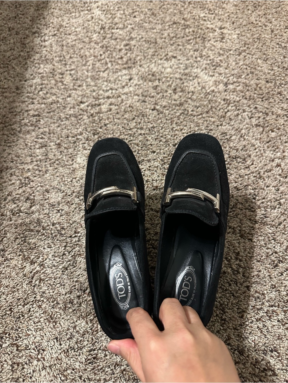 Tod's Black Suede Loafers with Silver Bit Detail